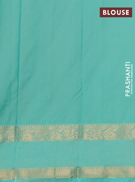 Semi kanchipuram silk saree rust shade and teal green with allover zari woven buttas and zari woven border