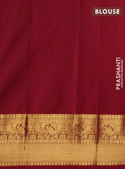 Semi kanchipuram silk saree mild peach pink and maroon with allover zari small checks & buttas and zari woven border