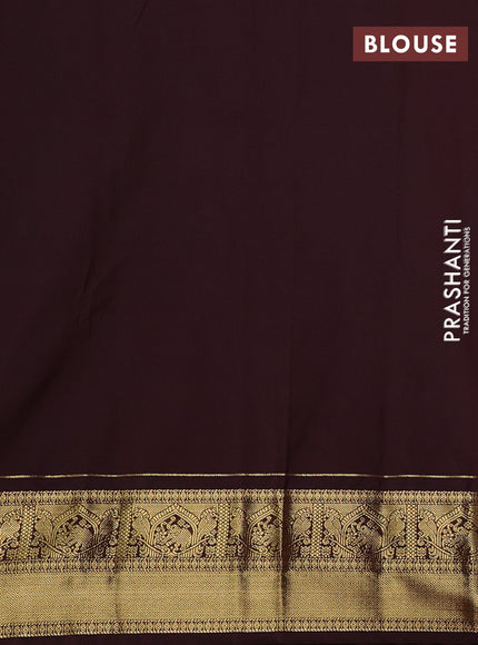 Semi kanchipuram silk saree green and deep maroon with allover small zari checks & buttas and zari woven korvai border