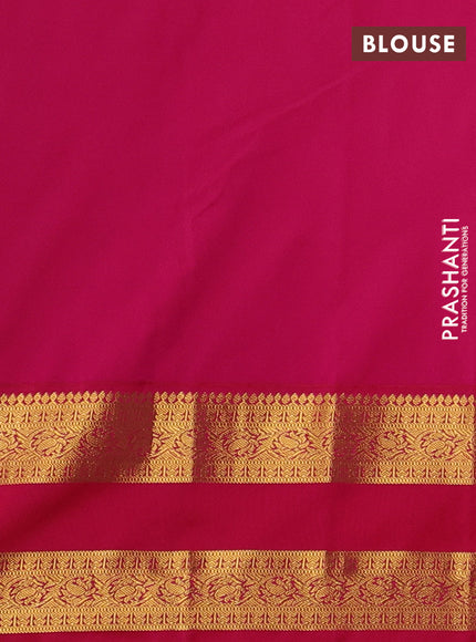 Semi kanchipuram silk saree teal blue and pink with zari woven buttas and rettapet zari woven border