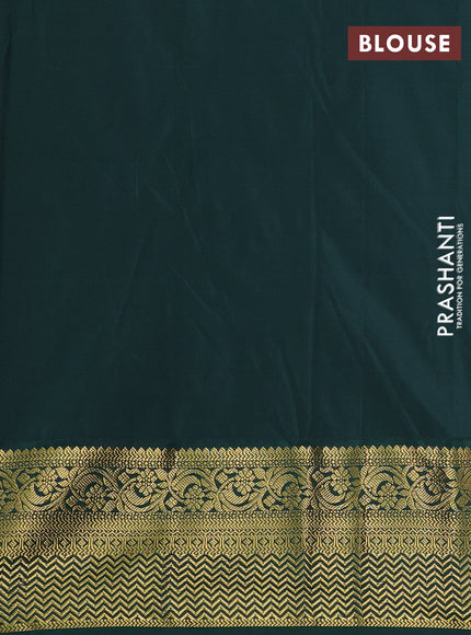 Semi kanchipuram silk saree orange and bottle green with allover zari weaves & buttas and zari woven border