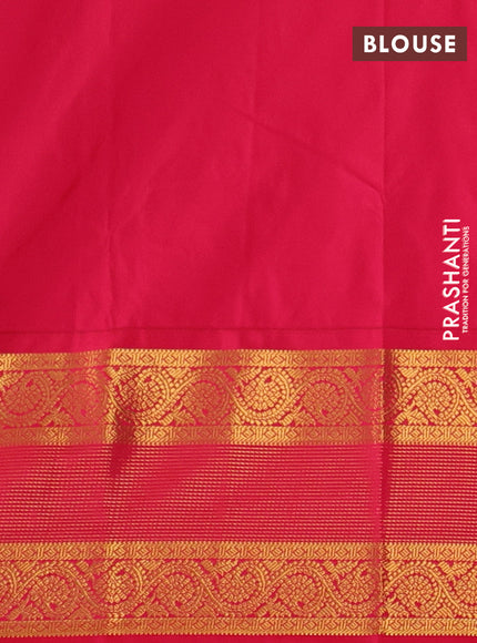 Semi kanchipuram silk saree bottle green and pink with allover zari woven buttas and long zari woven border