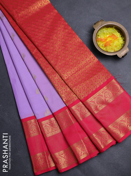 Semi kanchipuram silk saree lavender and pink with allover zari woven buttas and long zari woven border