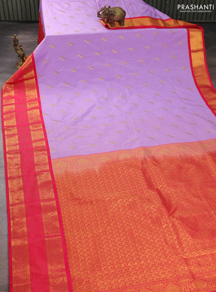 Semi kanchipuram silk saree lavender and pink with allover zari woven buttas and long zari woven border