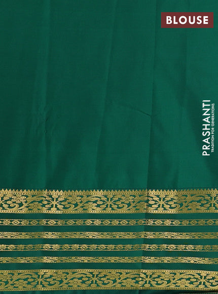 Semi kanchipuram silk saree orange and green with allover zari woven buttas and zari woven border