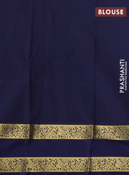 Semi kanchipuram silk saree peach pink and navy blue with allover zari woven buttas and rettapet zari woven border