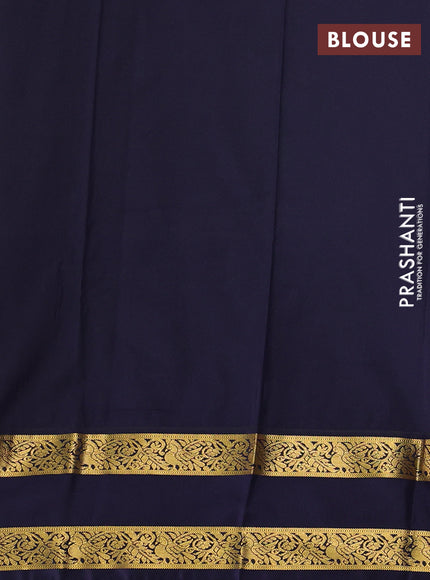 Semi kanchipuram silk saree beige and navy blue with allover zari woven buttas and rettapet zari woven border