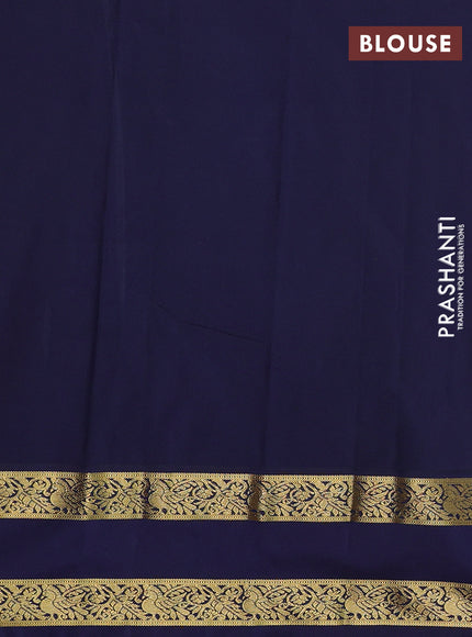 Semi kanchipuram silk saree peach orange and navy blue with allover zari woven buttas and rettapet zari woven border