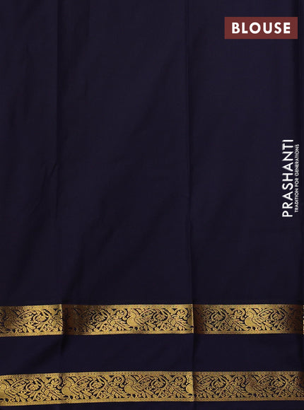 Semi kanchipuram silk saree pastel pink and navy blue with allover zari woven buttas and rettapet zari woven border