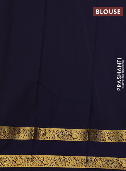 Semi kanchipuram silk saree light green and navy blue with allover zari woven buttas and rettapet zari woven border
