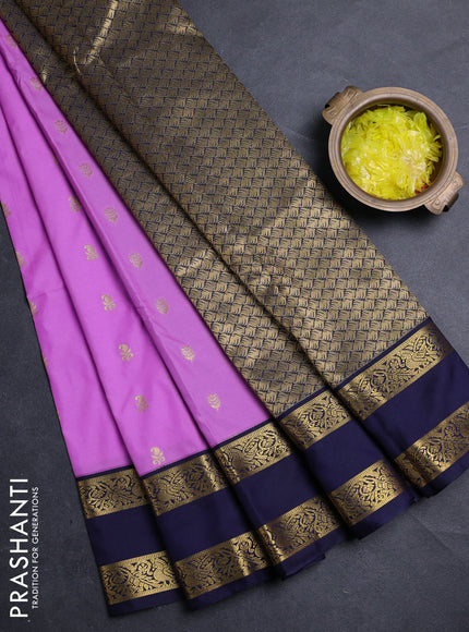 Semi kanchipuram silk saree lavender and navy blue with allover zari woven buttas and rettapet zari woven border