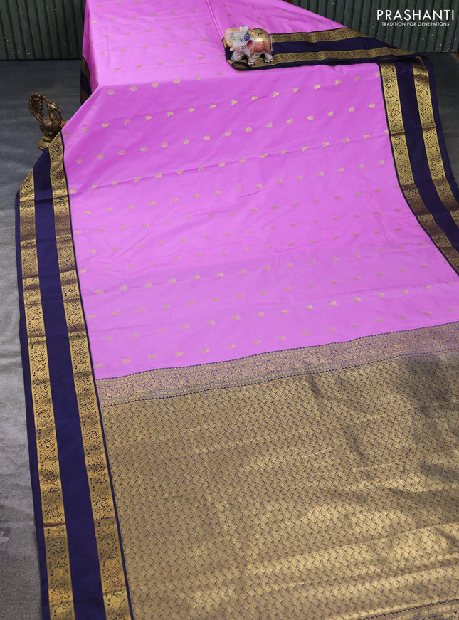 Semi kanchipuram silk saree lavender and navy blue with allover zari woven buttas and rettapet zari woven border