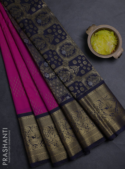 Semi kanchipuram silk saree pink and navy blue with allover zari woven buttas and zari woven korvai border