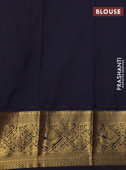 Semi kanchipuram silk saree pink and navy blue with allover zari woven buttas and zari woven korvai border