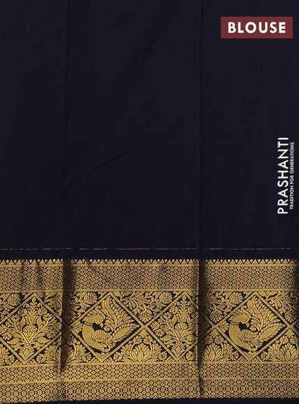Semi kanchipuram silk saree light green and navy blue with allover zari woven buttas and long zari woven border