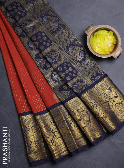 Semi kanchipuram silk saree rust shade and navy blue with zari woven buttas and zari woven border