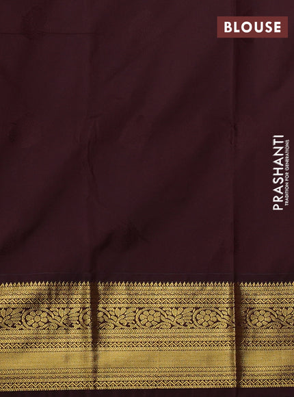 Semi kanchipuram silk saree mustard yellow and deep maroon with zari woven buttas and zari woven border