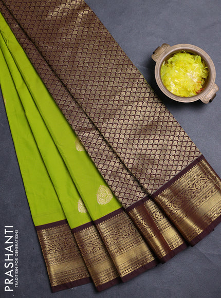 Semi kanchipuram silk saree light green and deep maroon with zari woven buttas and zari woven border