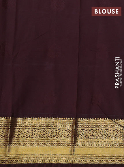 Semi kanchipuram silk saree teal blue and deep maroon with zari woven buttas and zari woven border