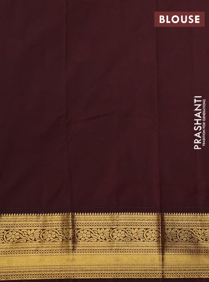 Semi kanchipuram silk saree mustard yellow and deep maroon with zari woven buttas and zari woven border