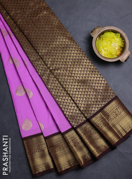 Semi kanchipuram silk saree lavender and deep maroon with zari woven buttas and zari woven border