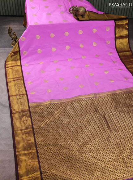 Semi kanchipuram silk saree lavender and deep maroon with zari woven buttas and zari woven border