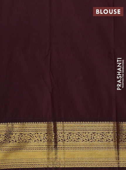 Semi kanchipuram silk saree mango yellow and deep maroon with zari woven buttas and zari woven border