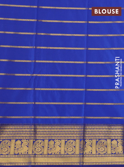 Semi kanchipuram silk saree cream and blue with allover zari stripe pattern and zari woven border