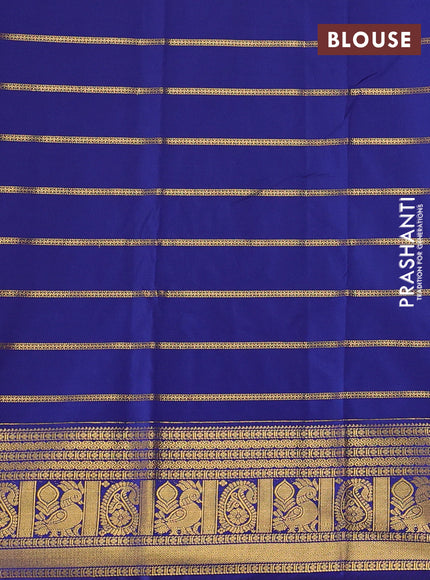 Semi kanchipuram silk saree mild pista green and blue with allover zari stripe pattern and zari woven border