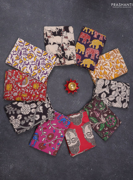 Kalamkari cotton blouse bits multi colour and multi design pack of 10