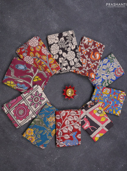 Kalamkari cotton blouse bits multi colour and multi design pack of 10