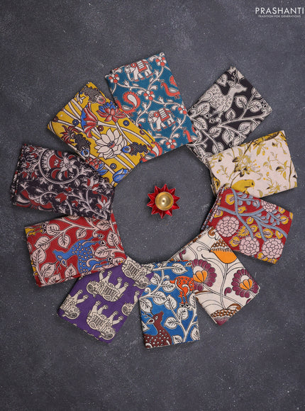 Kalamkari cotton blouse bits multi colour and multi design pack of 10