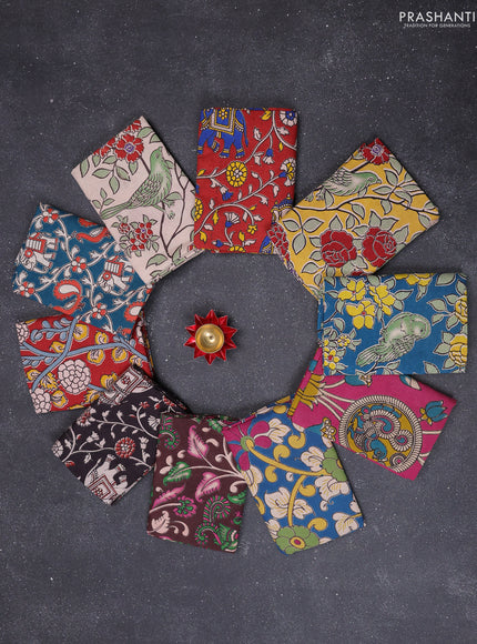 Kalamkari cotton blouse bits multi colour and multi design pack of 10
