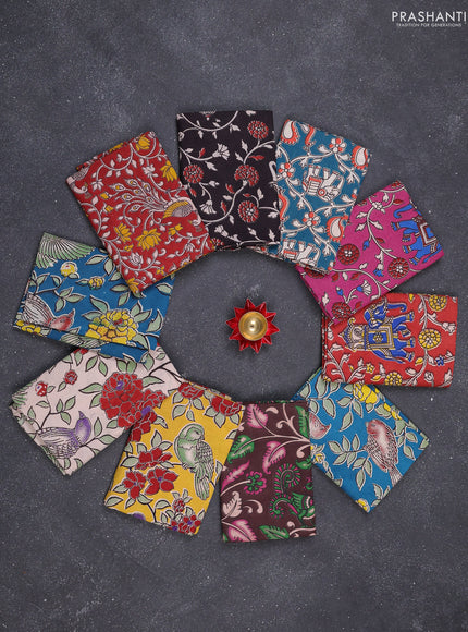 Kalamkari cotton blouse bits multi colour and multi design pack of 10