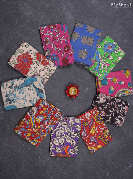 Kalamkari cotton blouse bits multi colour and multi design pack of 10