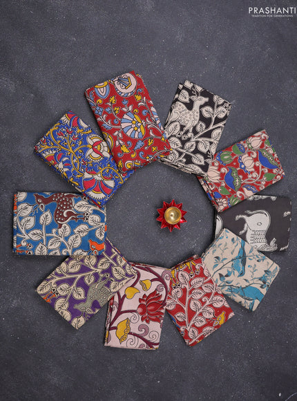 Kalamkari cotton blouse bits multi colour and multi design pack of 10