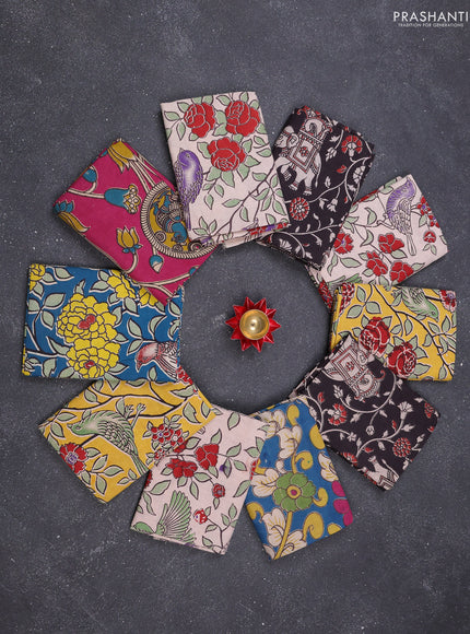 Kalamkari cotton blouse bits multi colour and multi design pack of 10