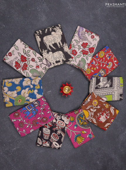 Kalamkari cotton blouse bits multi colour and multi design pack of 10