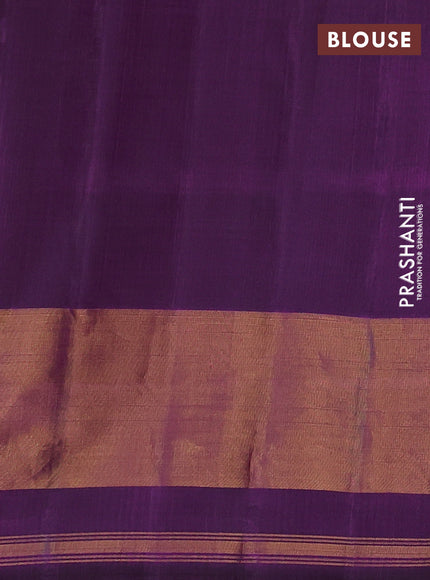 Rajkot patola silk saree mustard green and purple with plain body and ikat woven zari border