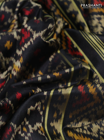 Rajkot patola silk saree black with allover ikat weaves and ikat woven zari border
