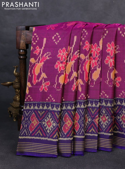 Rajkot patola silk saree purple and dark blue with allover ikat weaves and ikat woven border
