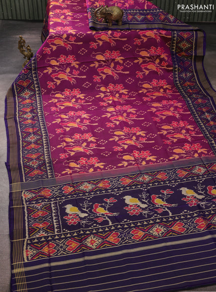 Rajkot patola silk saree purple and dark blue with allover ikat weaves and ikat woven border