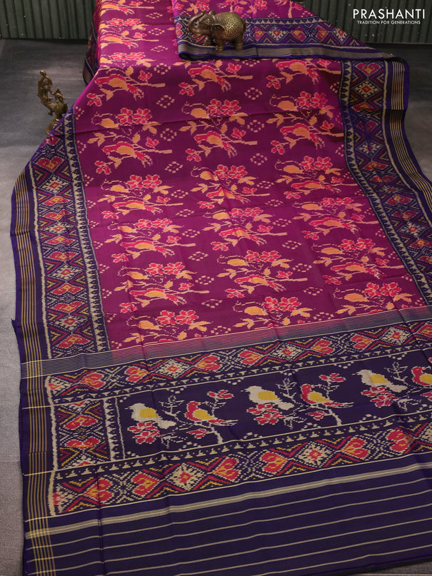 Rajkot patola silk saree purple and dark blue with allover ikat weaves and ikat woven border