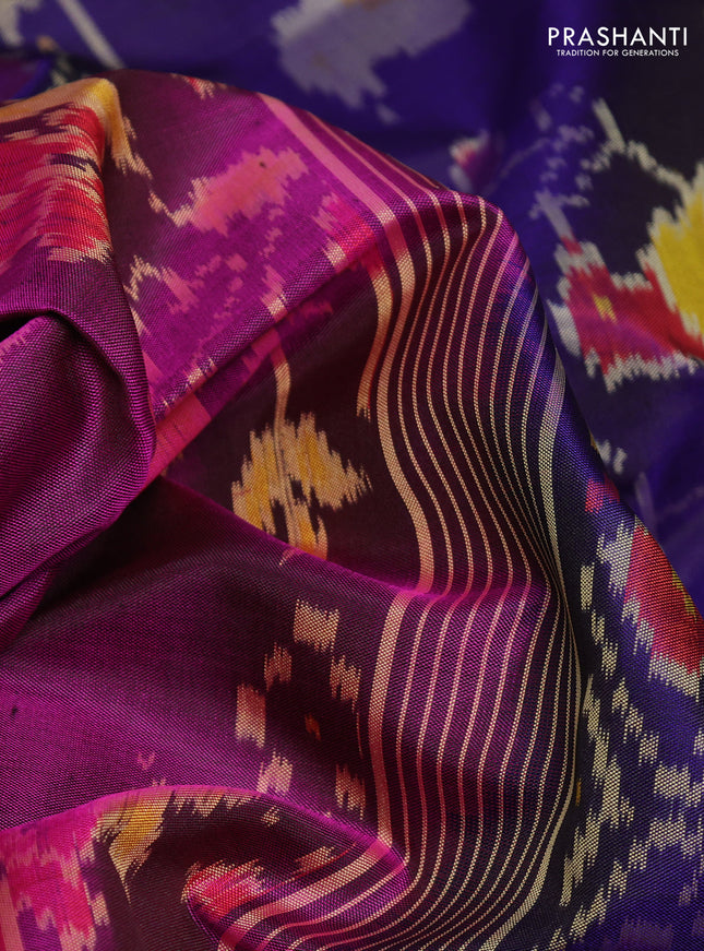 Rajkot patola silk saree purple and dark blue with allover ikat weaves and ikat woven border