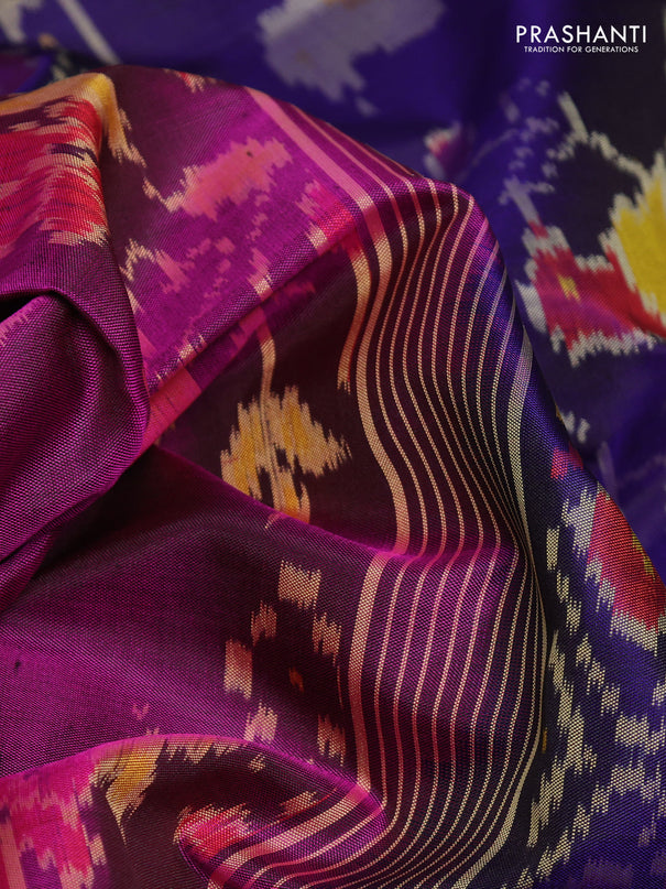 Rajkot patola silk saree purple and dark blue with allover ikat weaves and ikat woven border