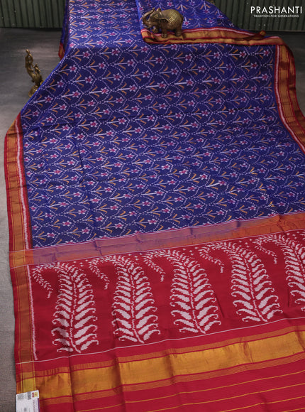 Rajkot patola silk saree dark blue and maroon with allover ikat butta weaves and zari woven border