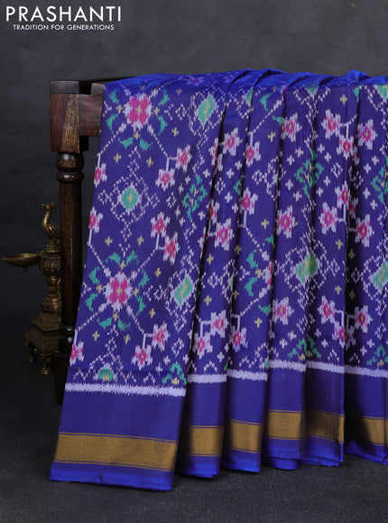 Rajkot patola silk saree blue with allover ikat butta weaves and zari woven border