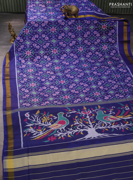 Rajkot patola silk saree blue with allover ikat butta weaves and zari woven border