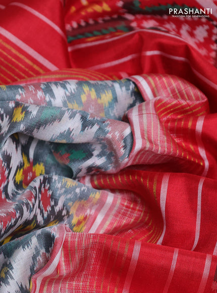 Rajkot patola silk saree off white grey and red with allover ikat weaves and ikat woven zari border