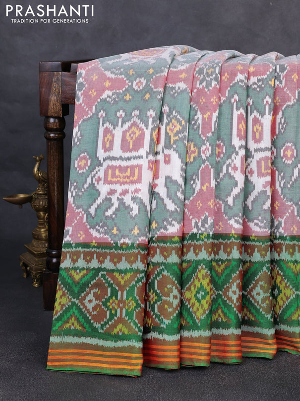 Rajkot patola silk saree green and dual shade of maroon with allover ikat weaves and ikat woven border